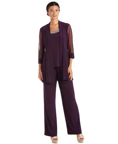 R & M Richards Petite 2-pc. Jacket Top & Pants Set In Plum