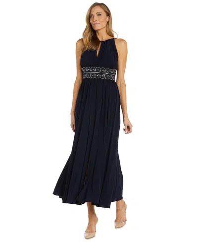 R & M Richards R&m Richards Petite Beaded Gown In Blue