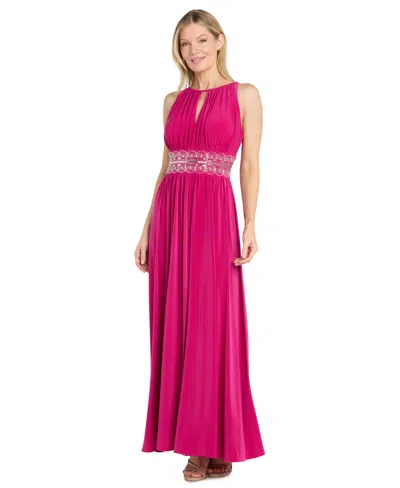 R & M Richards R&m Richards Petite Beaded Gown In Pink