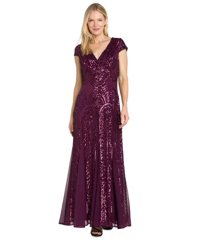 R & M Richards Petite Beaded Maxi Dress In Purple