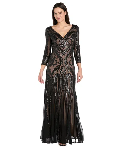 R & M Richards Petite Beaded V-neck Dress In Black