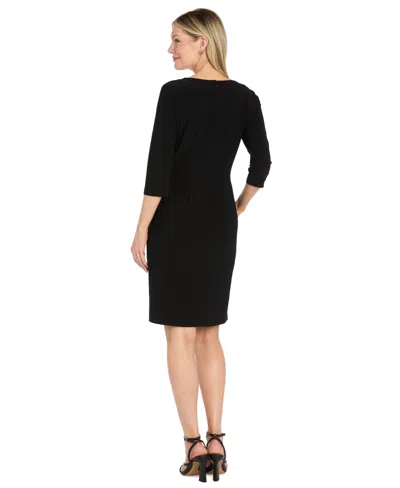 R & M Richards Petite Boat Neck Buckle Sheath Dress In Black