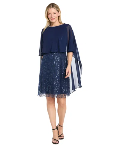 R & M Richards Petite Caviar Beaded Sheath Dress In Navy
