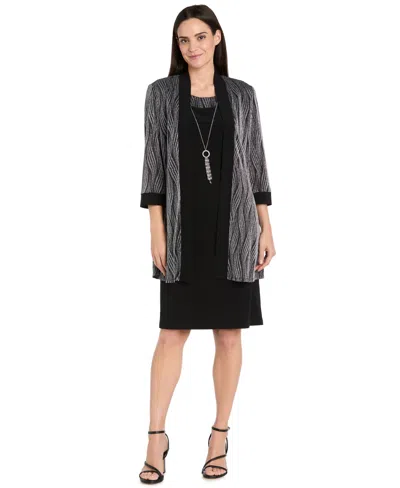 R & M Richards Petite Cocktail Jacket Dress With Detachable Necklace In Black