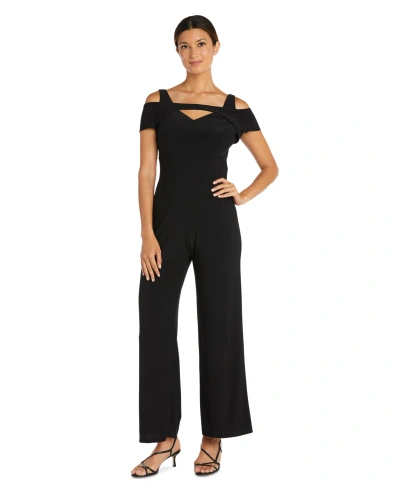 R & M Richards Plus Size Cold-shoulder Wide-leg Jumpsuit In Black