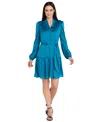 R & M Richards Petite Collared V-neck Long-sleeve Dress In Blue