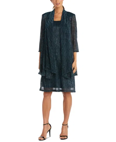 R & M Richards Sleeveless Metallic Dress And Jacket In Peacock