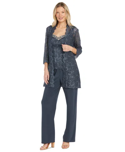 R & M Richards Women's Embellished Jacket, Sleeveless Top And Pants Set In Coal