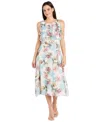 R & M Richards Petite Floral-print Ruffled Midi Dress In Ivory Denim