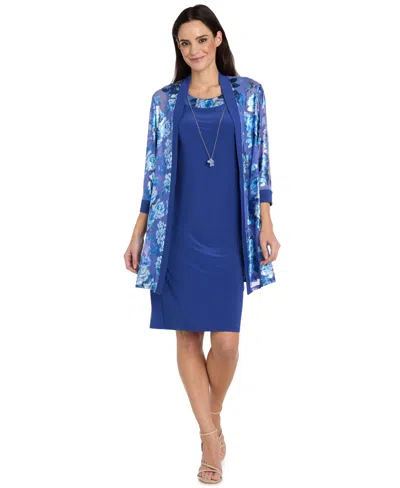 R & M Richards Petite Foil Jacket & Dress, 2-piece Set In Blue