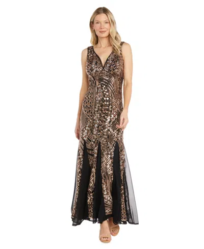 R & M Richards Petite Gatsby Sequin Beaded V-neck Gown In Black