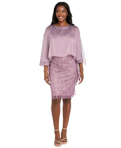 R & M Richards Petite Glitter Sheer Capelet Overlay Dress In Purple