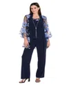 R & M Richards Petite Floral Jacket, Tank Top & Pants Set In Blue