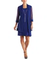 R & M Richards Petites Womens Glitter Jersey Sheath Dress In Royal