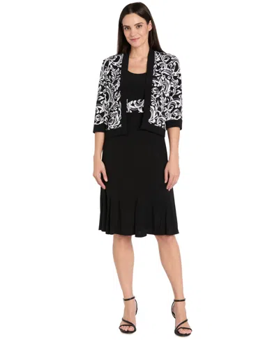 R & M Richards Petite Jersey Scoop Neck Jacket Dress, 2-piece Set In Black