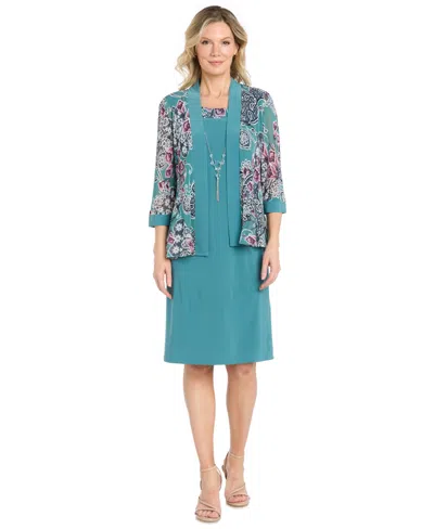 R & M Richards Petite Knee-length 2-piece Removable-jacket Dress And Jacket Set In Blue