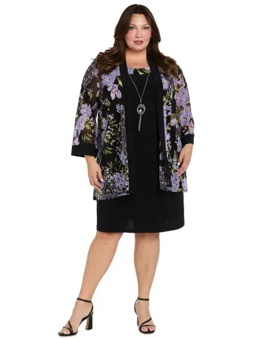 R & M Richards Petite Necklace Sheath Chiffon-jacket Dress In Black