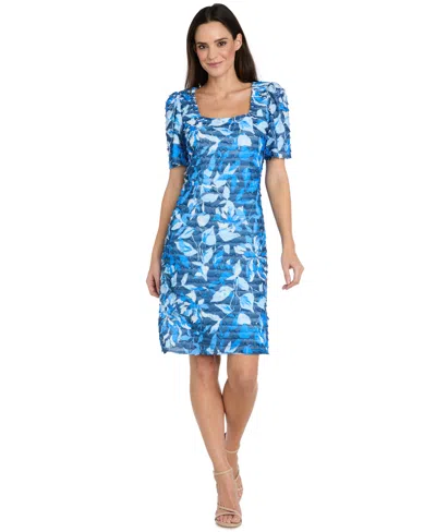 R & M Richards Petite Printed Dress In Blue