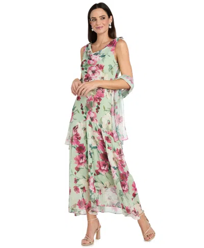 R & M Richards Petite Printed Midi Dress In Green