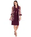 R & M Richards Petite Printed Scoop Neck Jacket Dress In Burgundy
