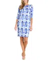 R & M Richards Petite Printed U-back 3/4-sleeve Dress In Blue White