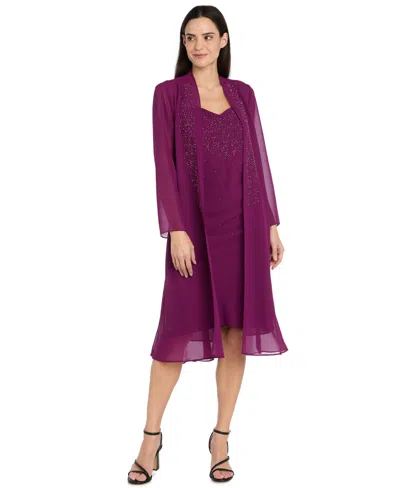 R & M Richards Petite Removable Jacket & Dress 2-piece Set In Mulberry