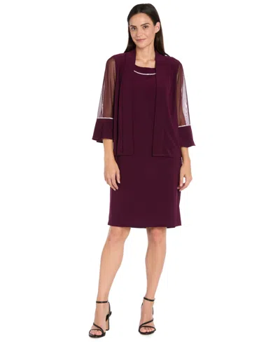 R & M Richards Petite Rhinestone-trimmed Jacket Dress In Burgundy