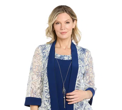 R & M Richards Petite Scoop Neck Jacket Dress In Blue