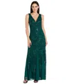 R & M Richards Petite Sequin Detail V-neck Maxi Dress In Green