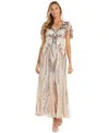 R & M Richards Petite Sequin Embellished Flutter-sleeve Gown