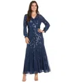 R & M Richards Petite Sequined Gown In Twilight