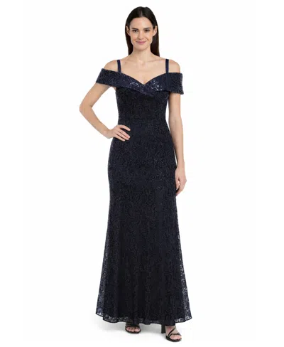 R & M Richards Petite Sequined Lace Gown In Black