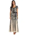 R & M Richards Womens Sequined Belted Evening Dress In Champagne,black