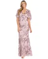 R & M Richards Petite Sequinned Mesh Evening Gown In Rose