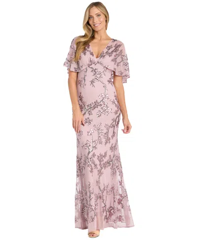 R & M Richards Petite Sequinned Mesh Evening Gown In Rose