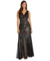 R & M Richards Petite Sequinned-pattern Evening Gown In Black,nude