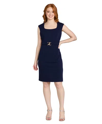 R & M Richards Petite Sleeveless Belted Sheath Dress In Blue