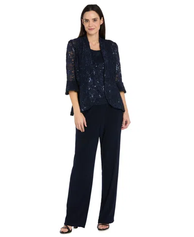 R & M Richards Petite Top, Jacket & Pants, 3-piece Set In Navy