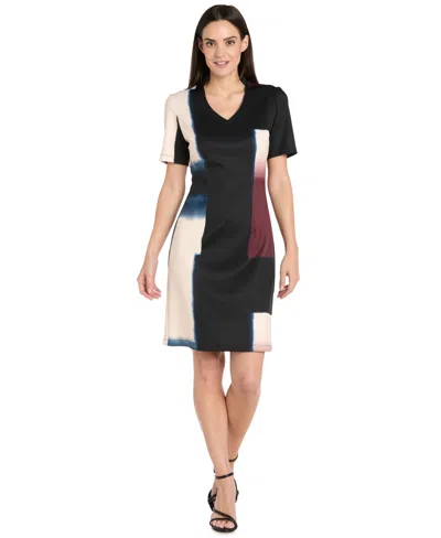 R & M Richards Petite V-neck Short-sleeve Dress In Multi