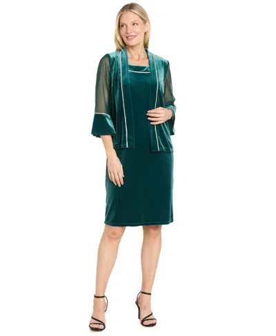 R & M Richards Petite Velvet Bead-trim Removable-jacket Dress And Jacket, 2-piece Set In Black