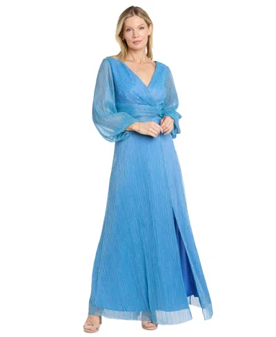 R & M Richards Petite V-neck Cascade Dress In Blue