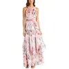 R & M Richards Floral-print Keyhole Gown In Pink