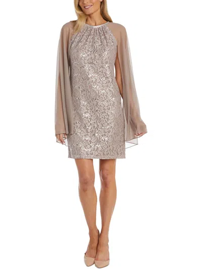 R & M Richards Women's Sequinned Lace Dress With Chiffon Cape In Champagne