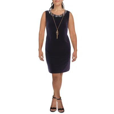R & M RICHARDS PETITES WOMENS CONTRAST TRIM KNEE-LENGTH SHIFT DRESS