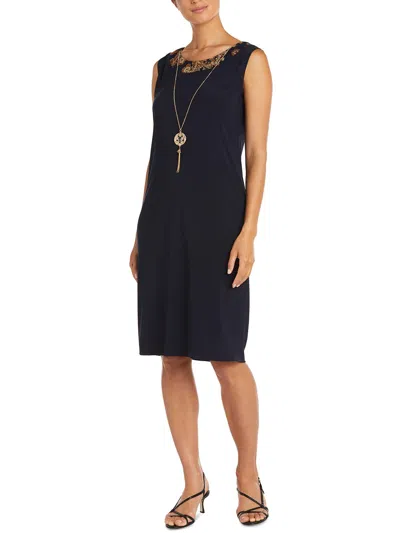 R & M Richards Petites Womens Contrast Trim Polyester Sheath Dress In Blue
