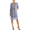 R & M Richards Petites Womens Crinkled Metallic Dress With Jacket In Blue