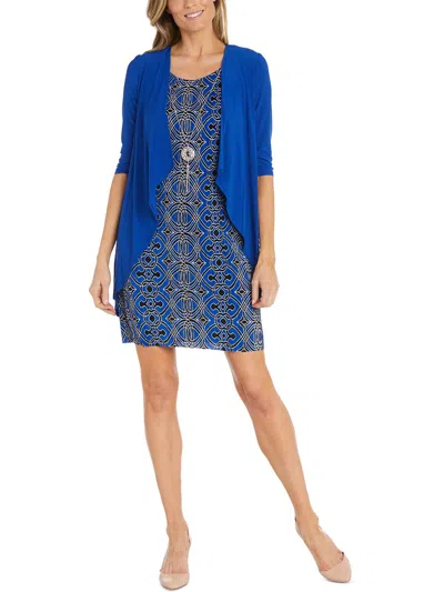 R & M Richards Petites Womens Drapey Cardigan Open-front Blazer In Blue