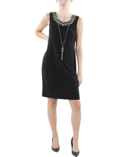 R & M Richards Petites Womens Foiled Knee-length Shift Dress In Black