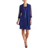 R & M Richards Petites Womens Glitter Jersey Sheath Dress In Blue