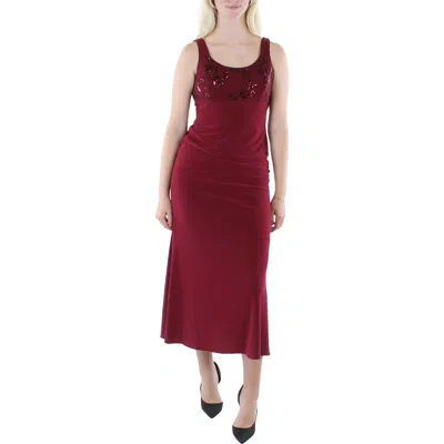 R & M Richards Petites Womens Knit Sequined Midi Dress In Red